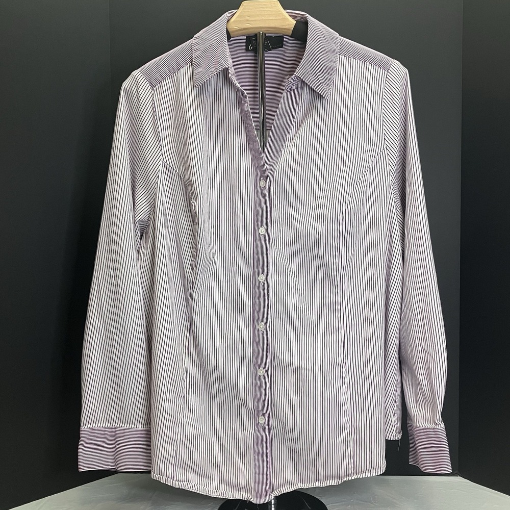 Lane Bryant Womens White & Purple Striped Long Sleeve‎ Button Down Shirt Size 22